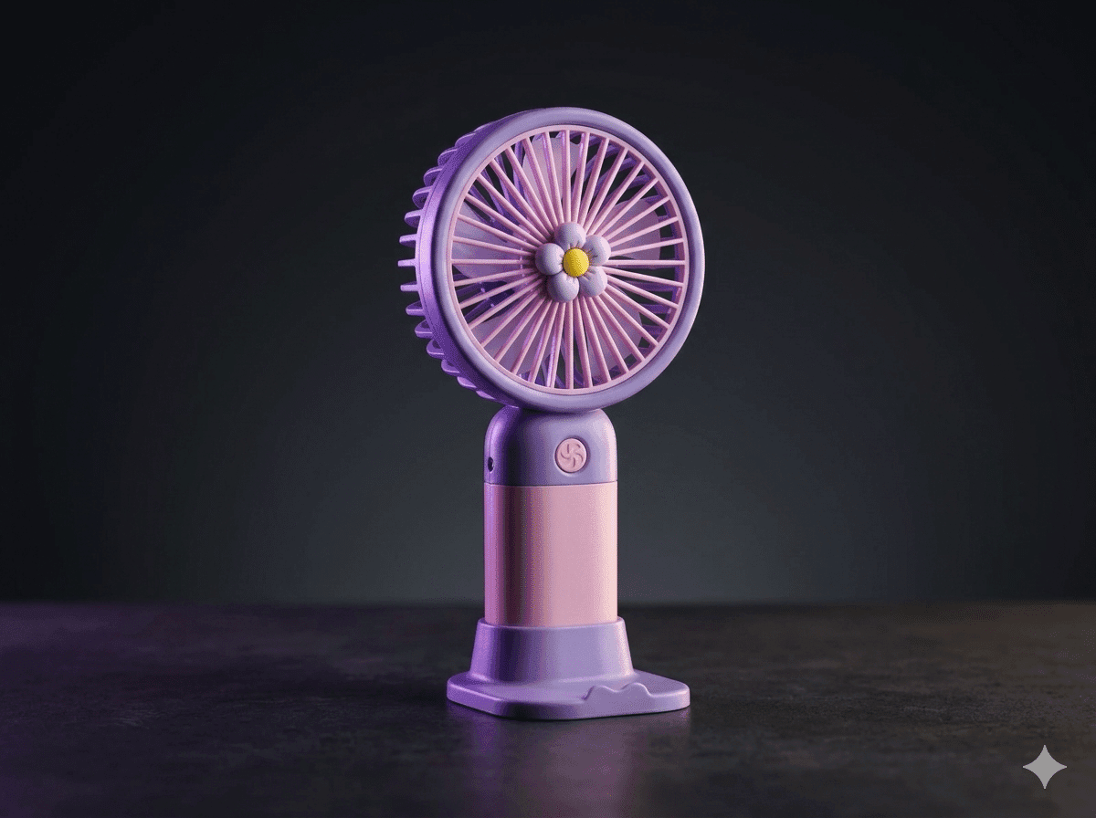 Mini Portable USB Rechargeable Handheld Fan 1200mAh, Stand, Flower