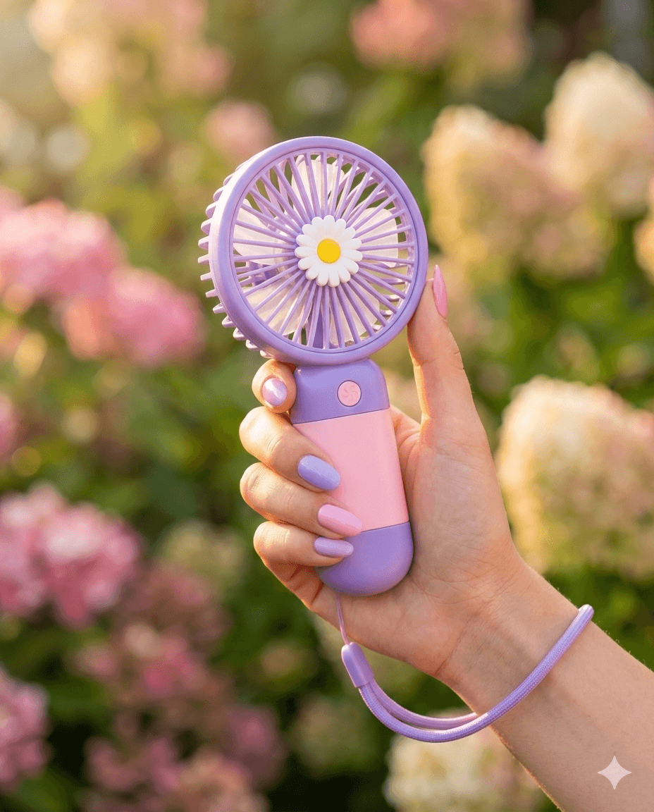 Mini Portable USB Rechargeable Handheld Fan 1200mAh, Stand, Flower