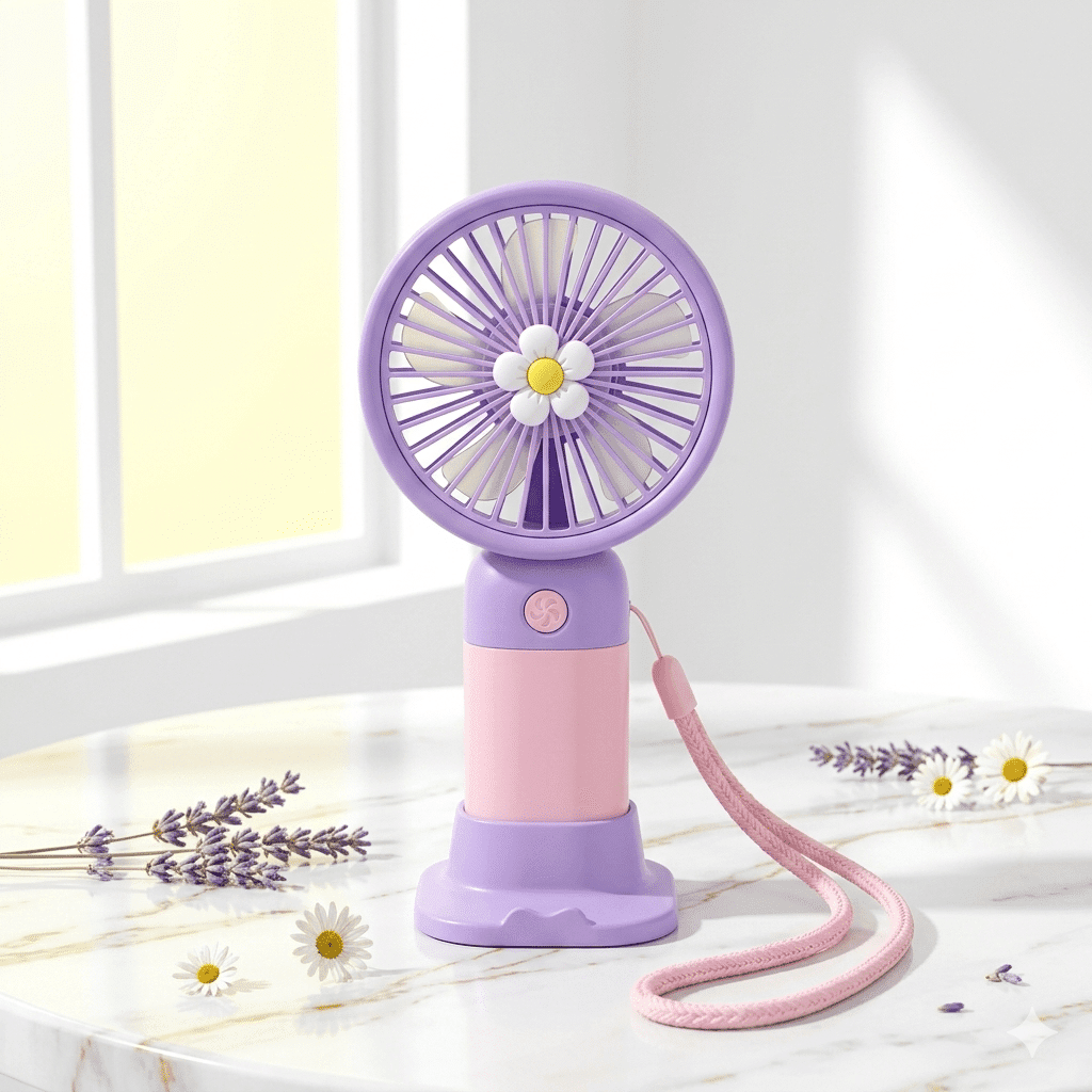 Mini Portable USB Rechargeable Handheld Fan 1200mAh, Stand, Flower