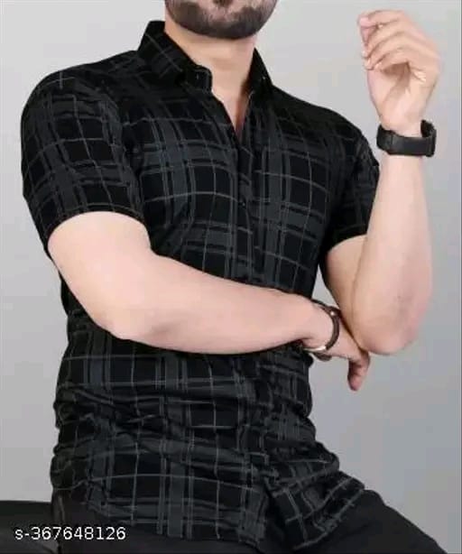 STI Men's Checked Regular Spread Collar Black Shirts