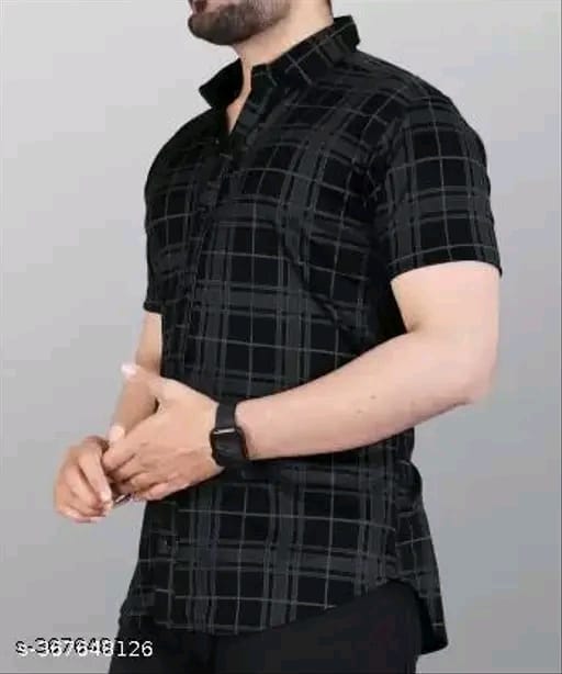 STI Men's Checked Regular Spread Collar Black Shirts